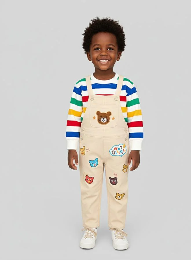 babyqlo Rainbow Stripe Top With Cream Dungaree Set