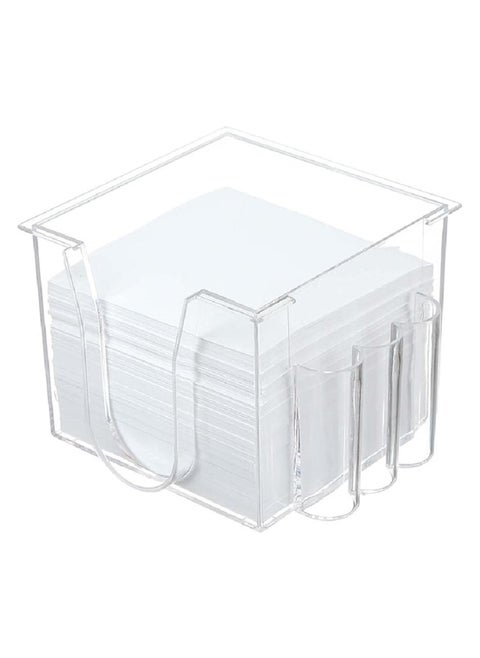 Clear acrylic note and pen holder, stylish and modern design to organize your desk and keep essentials organized