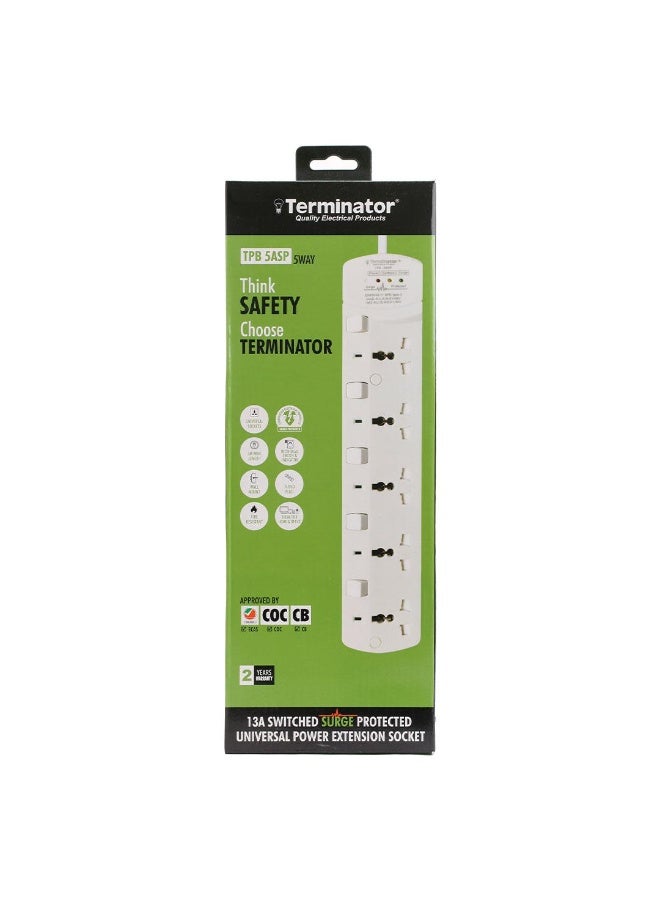 Terminator Terminator TPB‑5ASP – 5‑Way 3m Universal Extension Lead with Surge Protection  - Image 2