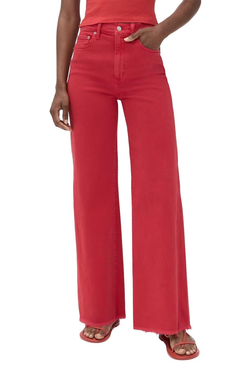 Allimy Straight Leg Jeans for Women High Waisted High Rise Baggy Flare Boot Cut Bell Bottom Stretch Raw Hem Mom Tall Womens Jeans Wide Leg Denim Pants Red US 12 - Image 1
