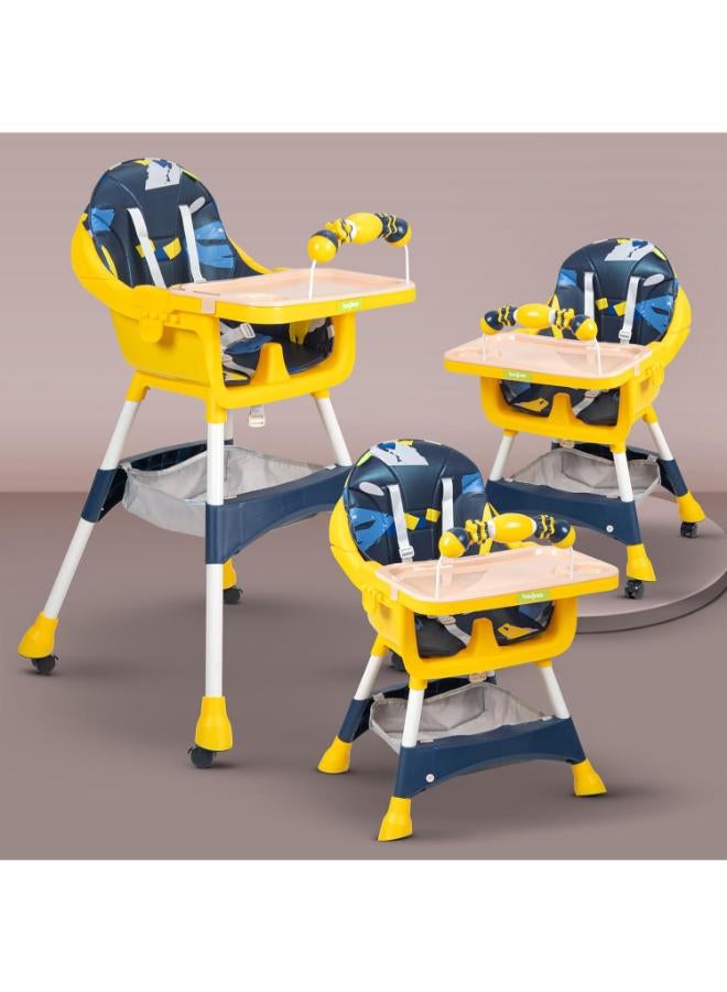 Baybee Auro 3-in-1 Adjustable Baby High Chair with Toy Bar & Storage - Blue - Image 4