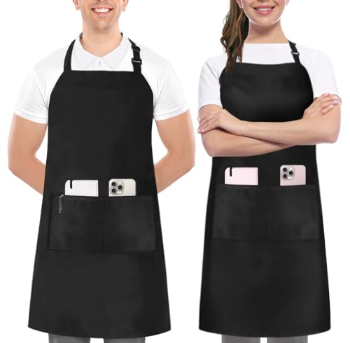 Utopia Kitchen مئزر مطبخ يوتوبيا 2 حزمة، قابل للتعديل مع 2 جيب، مقاوم للماء والزيت، مئزر طهي للمطبخ للطهاة من النساء والرجال - Image 1