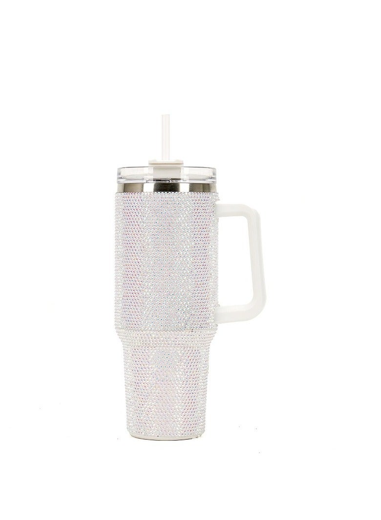 40oz Rhinestone Tumbler Stainless Steel Straw Women Cup Shiny Diamond Travel Car Thermoses Coffee Mug Water Bottle Drinkware