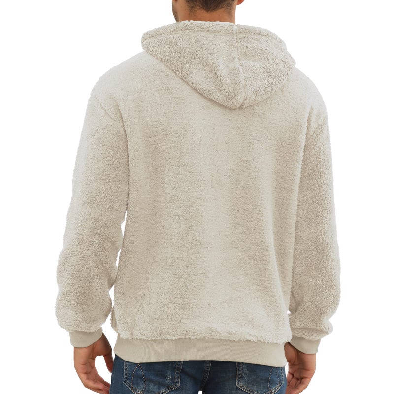 PEGENO Mens Fuzzy Hooded Sweatshirt Fleece Hoodie Pullover Sherpa Hoodies with Pocketï¼ˆWarm White Largeï¼‰ - Image 2