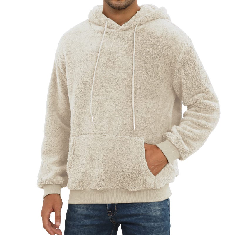 PEGENO Mens Fuzzy Hooded Sweatshirt Fleece Hoodie Pullover Sherpa Hoodies with Pocketï¼ˆWarm White Largeï¼‰ - Image 1