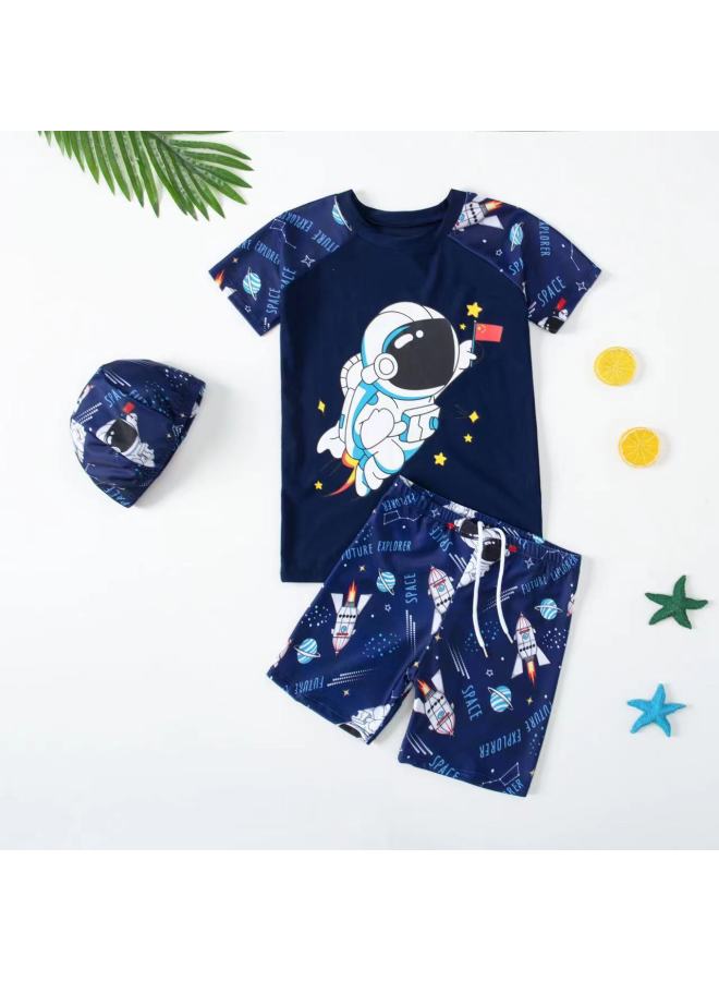 إسكدنيا ملابس سباحة للأطفال للأولاد والبنات والأطفال الكبار والطلاب والرضع سريعة الجفاف ملابس سباحة كرتونية سريعة الجفاف للحماية من الشمس في فصل الربيع - اللون: سمك القرش - - Image 3