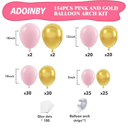 ADOINBY Pink and Gold Balloon Arch Kit 154Pcs Baby Pink Metallic Gold Latex Balloon Garland kit 18 12 10 5 Inch Different Size Balloons for Birthday Galentines Day Valentines Day Party Decorations - Image 5