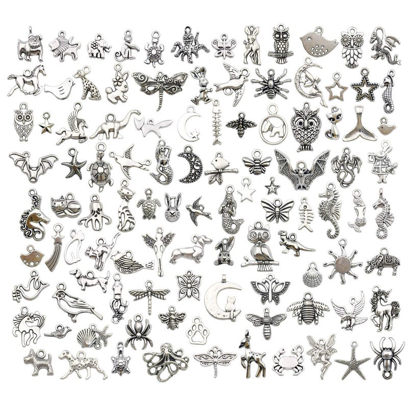 Youdiyla Animal Charms Collection  Bulk 100 Mini Small Silver Charms Metal Pendant Craft Supplies Findings For Necklace And Bracelet Jewelry Making (Hm289) - Image 1