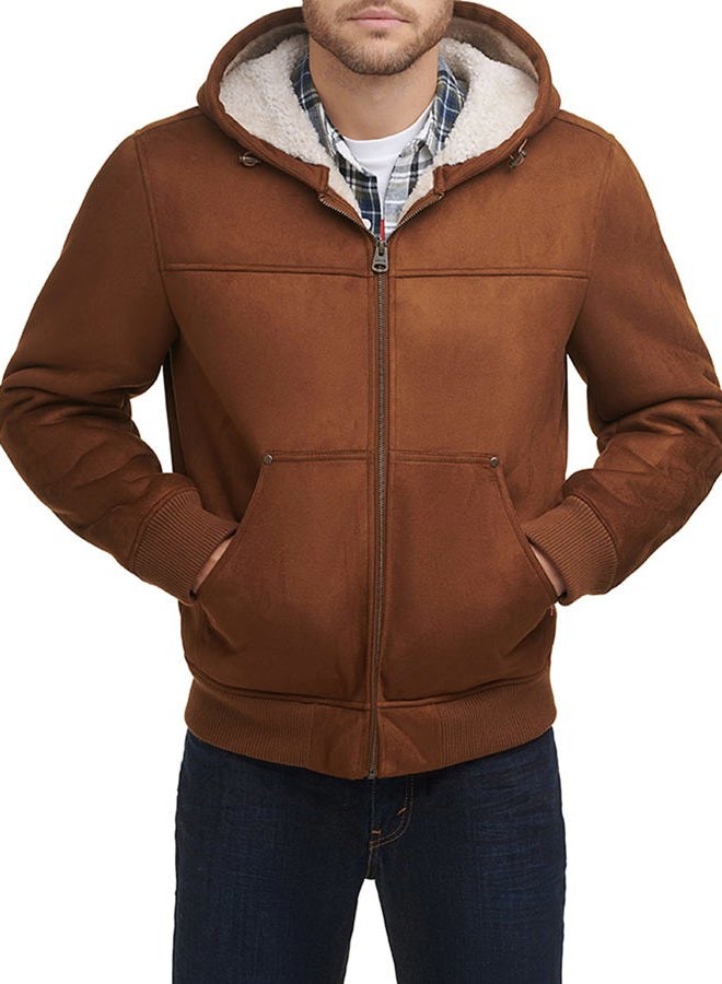 Levi's Men's Faux Shearling Hoody Bomber Jacket, Brown Faux Shearling, L - Image 1