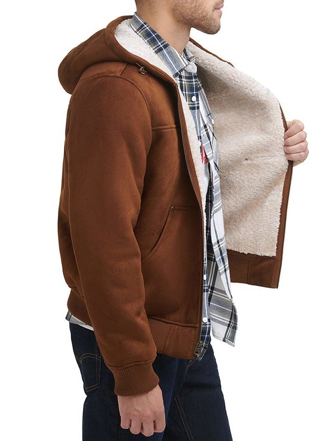Levi's Men's Faux Shearling Hoody Bomber Jacket, Brown Faux Shearling, L - Image 5