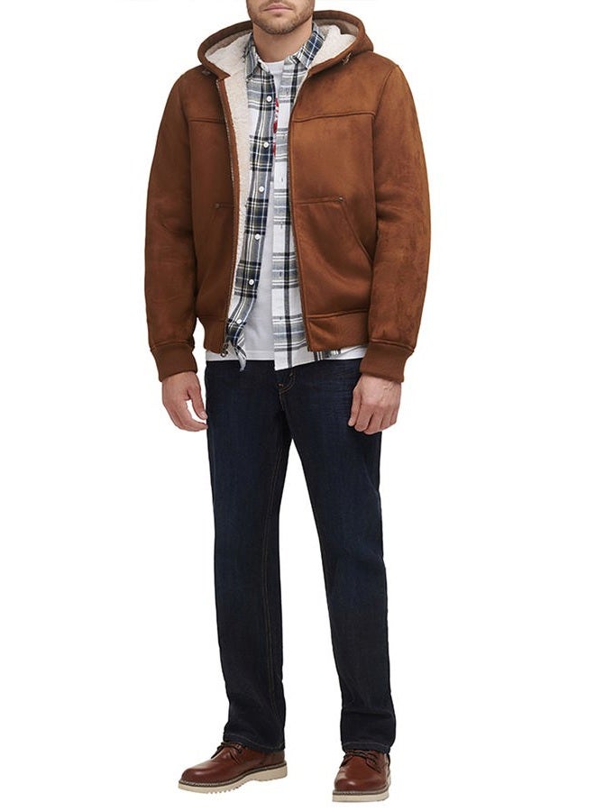 Levi's Men's Faux Shearling Hoody Bomber Jacket, Brown Faux Shearling, L - Image 2