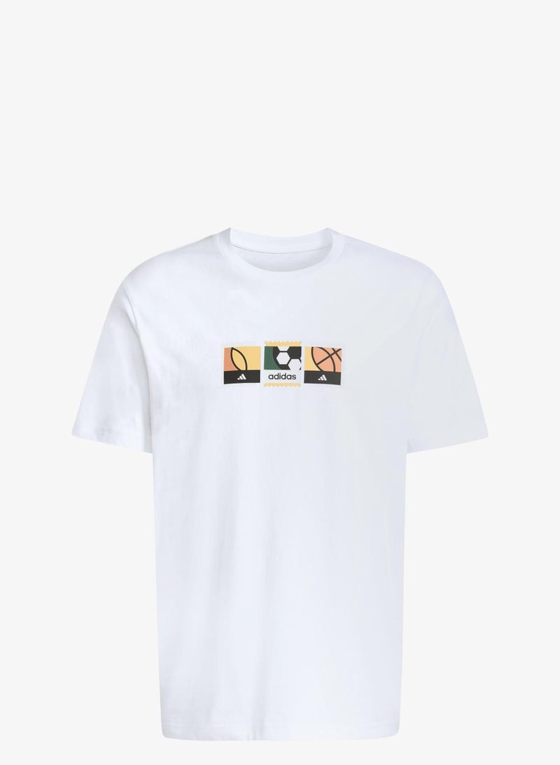 MEMORIES OF SPORT STAMPS GRAPHIC T-SHIRT