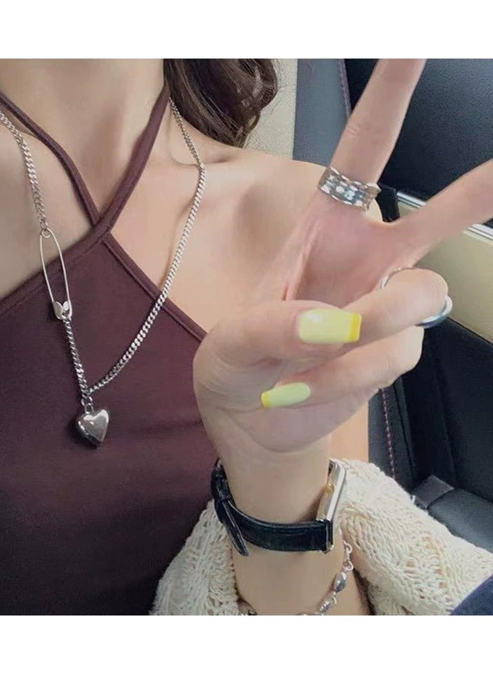 Goolsky Sweet & Edgy Heart Paperclip Safety Pin Necklace – Minimalist Cold-Tone Metal Collarbone Chain for Women 