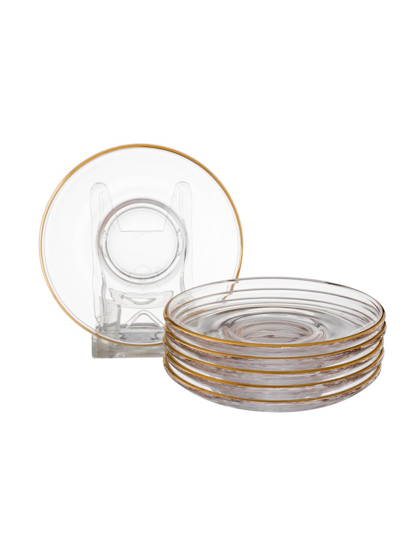 Blinkmax 6 Clear Glass Tea Saucers with Gold Line  - Image 1