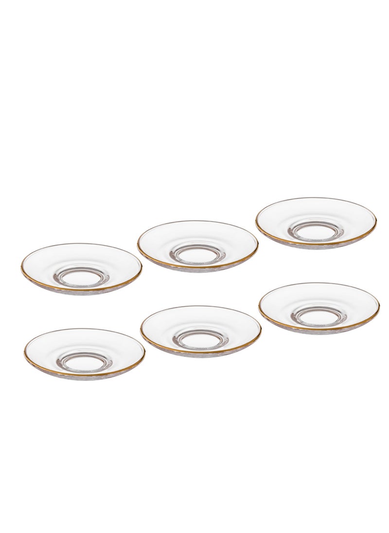 Blinkmax 6 Clear Glass Tea Saucers with Gold Line  - Image 2