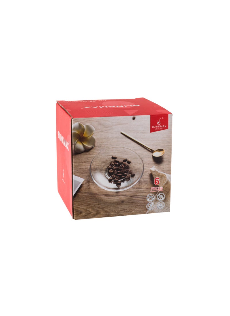 Blinkmax 6 Clear Glass Tea Saucers with Gold Line  - Image 5