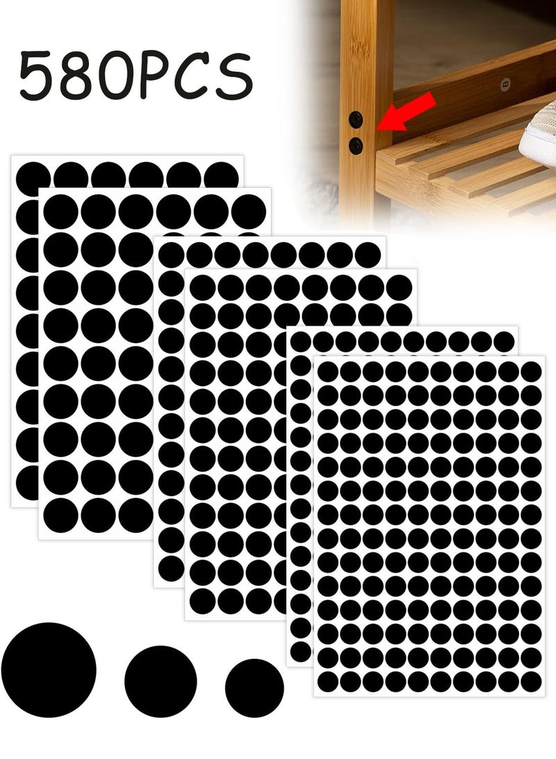 580 Pieces Self-Adhesive Dust Proof Screw Hole Cover Stickers Black, 12mm 15mm 21mm Multi Sizes Decorative Caps For Wood Furniture Cabinet Shelving & Wardrobe Hole Concealing - Image 1