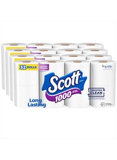 1000 Trusted Clean Toilet Paper, 32 Rolls, Septic-Safe, 1-Ply Toilet Tissue