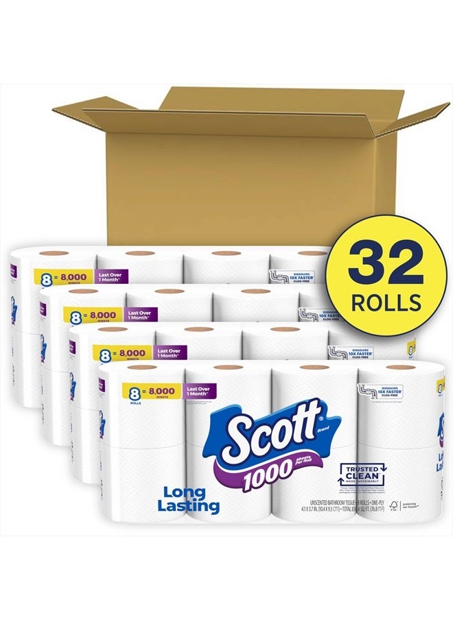 Scott - 1000 Trusted Clean Toilet Paper, 32 Rolls, Septic-Safe, 1-Ply Toilet Tissue - Image 1