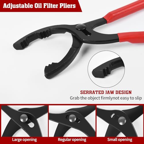 TOOLEAGUE 12" Adjustable Oil Filter Pliers, Oil Filter Wrench Removal Tool for Most Cars,Trucks,Engine Filters(1 Pc) - Image 3
