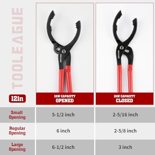 TOOLEAGUE 12" Adjustable Oil Filter Pliers, Oil Filter Wrench Removal Tool for Most Cars,Trucks,Engine Filters(1 Pc) - Image 4
