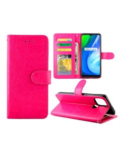 HuHa Case Cover For Realme V3 Crazy Horse Texture Leather Horizontal Flip Protective Case with Holder & Card Slots & Wallet & Photo Frame Rose Red 