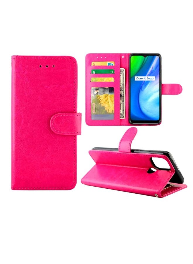 HuHa Case Cover For Realme V3 Crazy Horse Texture Leather Horizontal Flip Protective Case with Holder & Card Slots & Wallet & Photo Frame Rose Red 