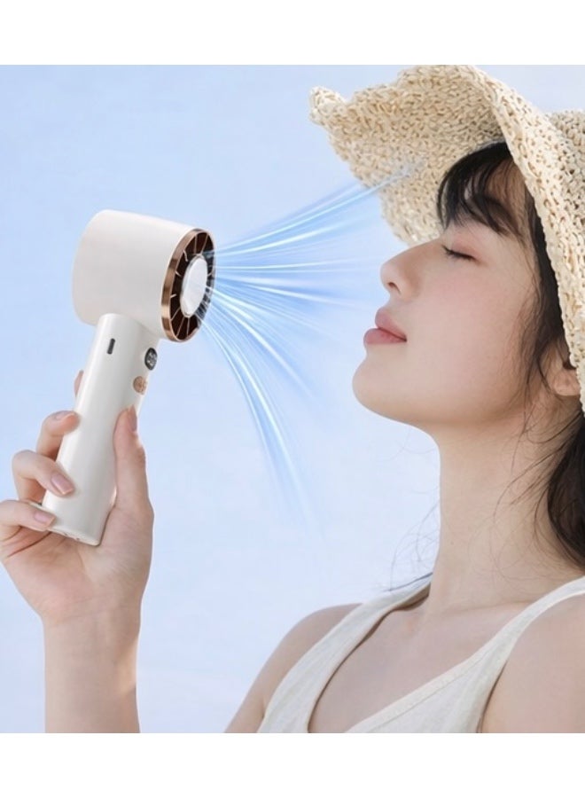 Portable Mini Handheld Fan with Digital Display – Ultra Quiet Cooling, Rechargeable, Lightweight with Hook Design – White & Rose Gold - Image 3