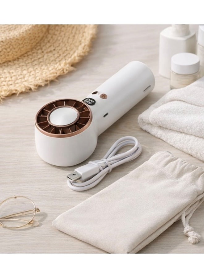 Portable Mini Handheld Fan with Digital Display – Ultra Quiet Cooling, Rechargeable, Lightweight with Hook Design – White & Rose Gold - Image 4