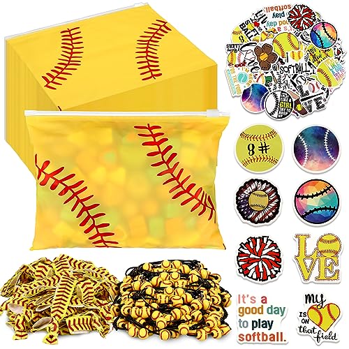 Siifert 390 Pcs Softball Party Favors Softball Team Gifts for Women Include 30 Goodie Makeup Bags 30 Bracelet 30 Hair Ties 300 Sticker for Sports Lovers Birthday Party Decoration - Image 1