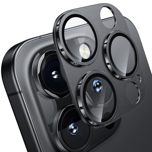 WSKEN for iPhone 16 Pro/iPhone 16 Pro Max Camera Lens Protector, [Military Grade Shatterproof] [Strong Adsorption] Metal Aluminum Alloy Tempered Glass Camera Screen Protector, Black Titanium - Image 1