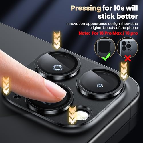 WSKEN for iPhone 16 Pro/iPhone 16 Pro Max Camera Lens Protector, [Military Grade Shatterproof] [Strong Adsorption] Metal Aluminum Alloy Tempered Glass Camera Screen Protector, Black Titanium - Image 3