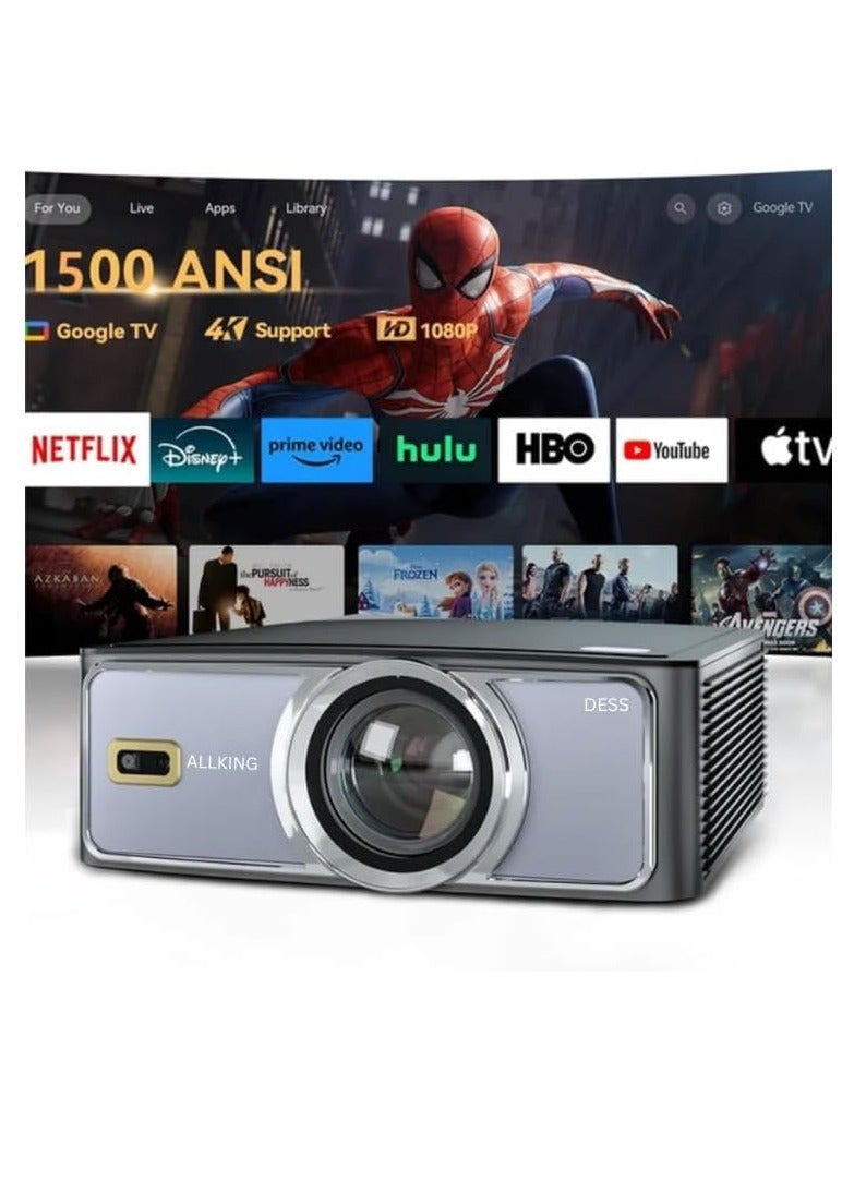 ALLKING DESS, Native 1080P Fully Automatic 4K HDR Projector for Home, Ultra Bright 1500 ANSI, (Intelligent OA + Screen Fit), HDMI ARC, Google TV OS, BT 5.2, Dual-Band WIFI 6, 2GB+32GB  - Image 1