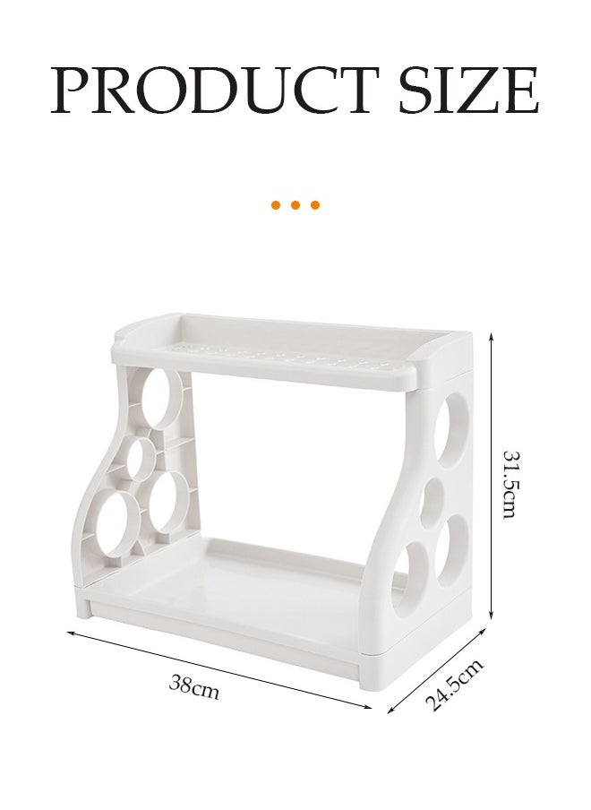 DUNISO Kitchen spice rack, double layer countertop storage rack, multifunctional bathroom storage rack, suitable for storing jars, spice seasoning jars, kitchen supplies, 38 * 24.5 * 31.5cm, gray  - Image 2