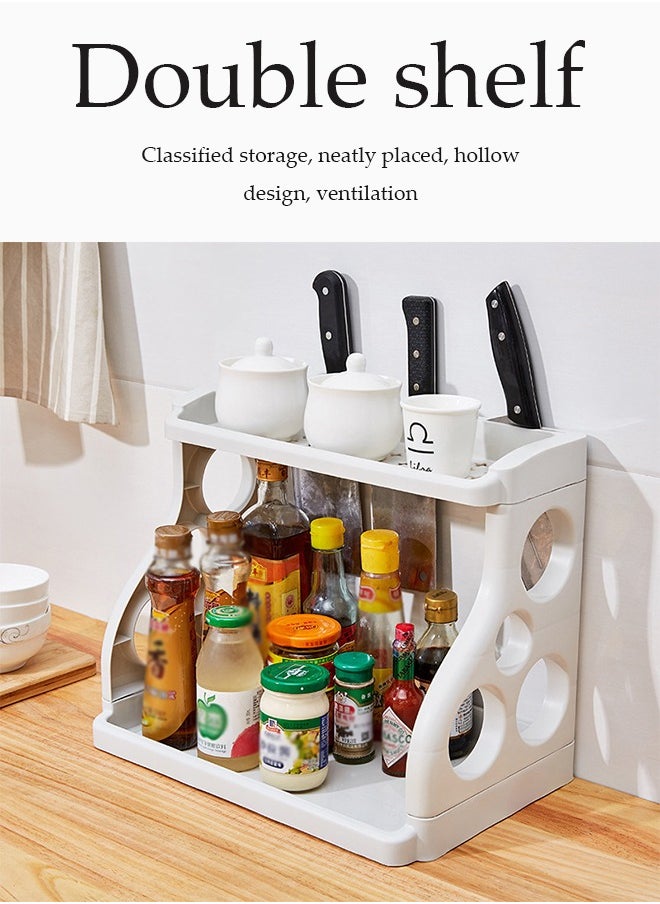 DUNISO Kitchen spice rack, double layer countertop storage rack, multifunctional bathroom storage rack, suitable for storing jars, spice seasoning jars, kitchen supplies, 38 * 24.5 * 31.5cm, gray  - Image 4