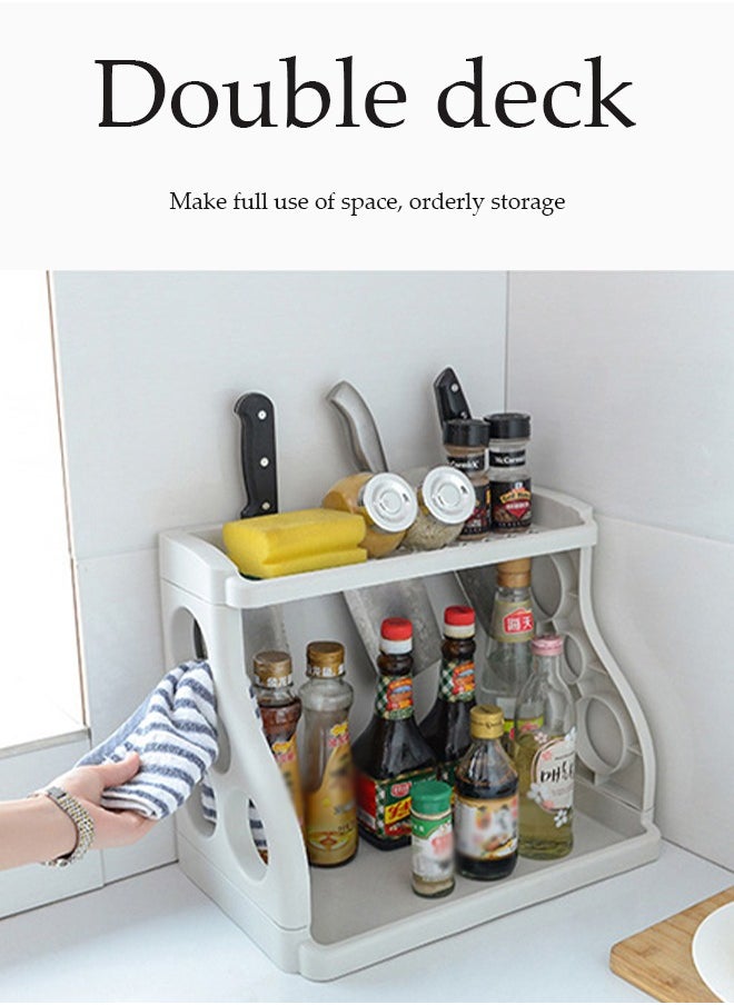 DUNISO - Kitchen spice rack, double layer countertop storage rack, multifunctional bathroom storage rack, suitable for storing jars, spice seasoning jars, kitchen supplies, 38 * 24.5 * 31.5cm, gray - Image 1