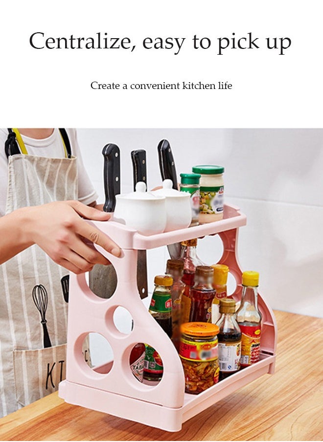 DUNISO - Kitchen spice rack, double layer countertop storage rack, multifunctional bathroom storage rack, suitable for storing jars, spice seasoning jars, kitchen supplies, 38 * 24.5 * 31.5cm, gray - Image 1