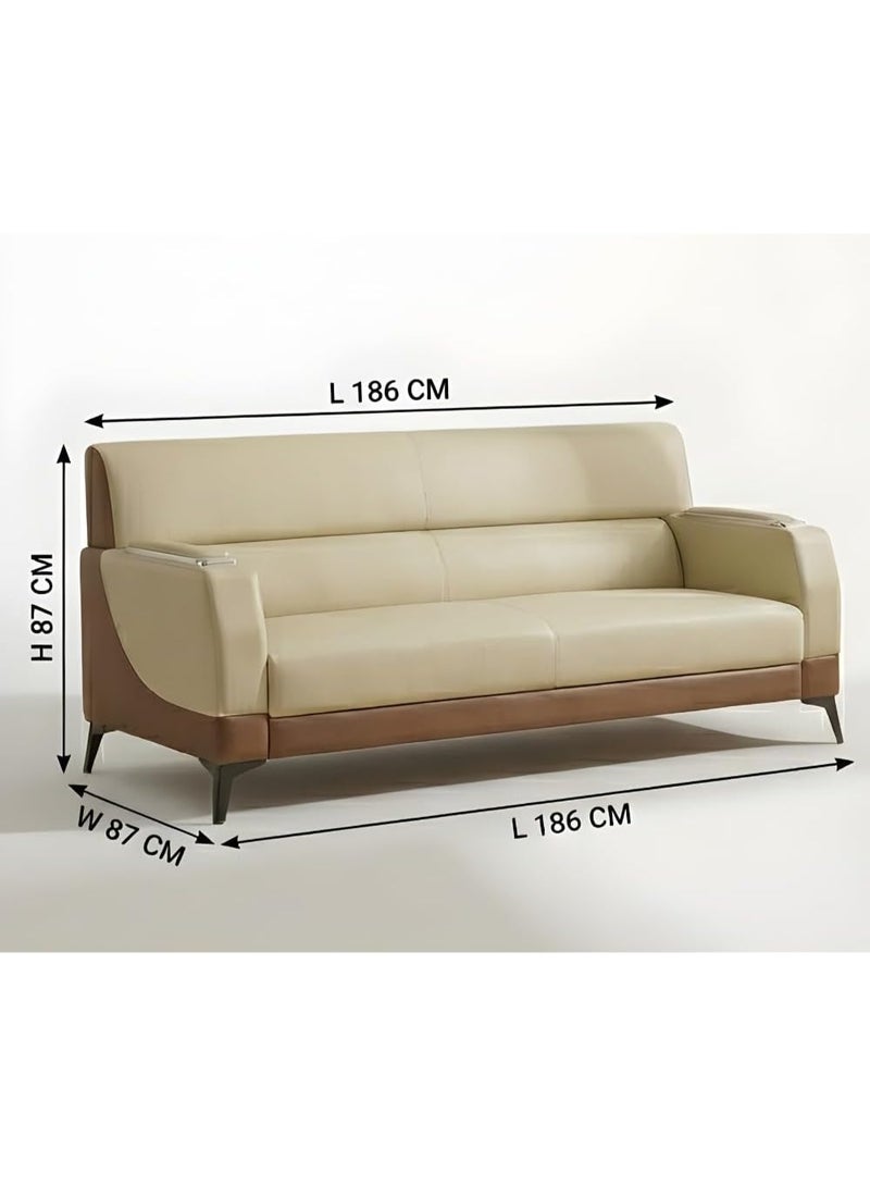 اي بي اكس هوم طقم كنب يوريكا 3+1+1 – كنبة من الجلد الصناعي بخمسة مقاعد لغرفة المعيشة والمكتب | طقم كنب مكتبي عصري (بيج-قهوة) - Image 2