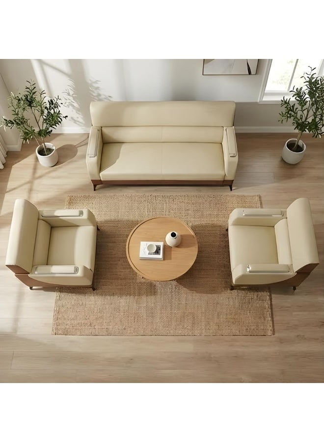 اي بي اكس هوم طقم كنب يوريكا 3+1+1 – كنبة من الجلد الصناعي بخمسة مقاعد لغرفة المعيشة والمكتب | طقم كنب مكتبي عصري (بيج-قهوة) - Image 3