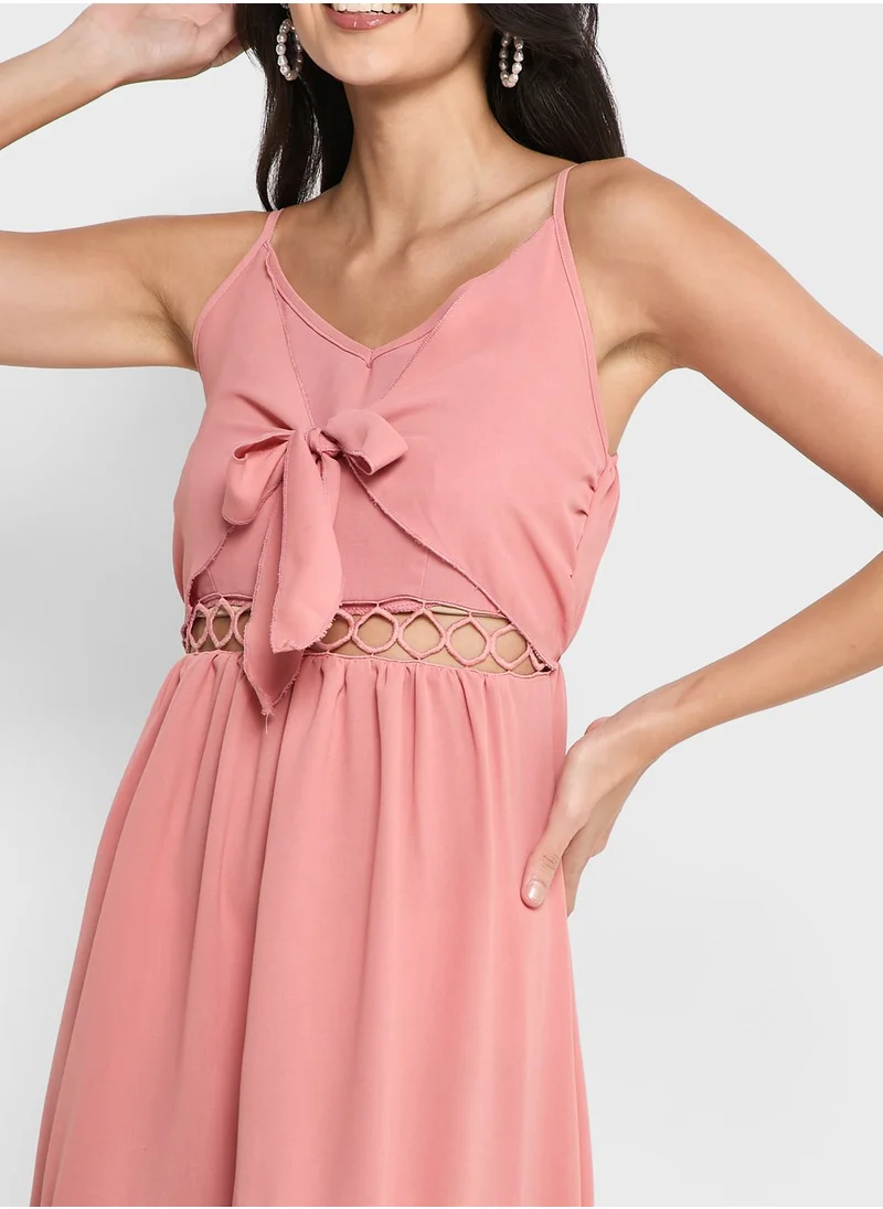 ELLA Crochet Panel Tie Knot Detail Cami Dress