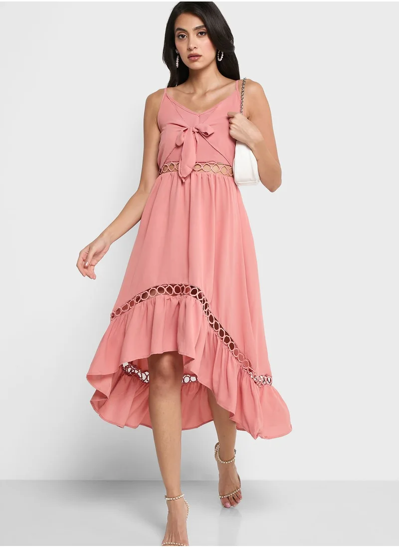 ELLA Crochet Panel Tie Knot Detail Cami Dress