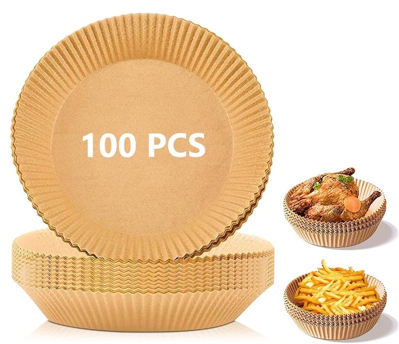 RANUR Air Fryer Disposable Paper Liner NonStick Parchment Paper Plate Oil Proof Water Proof Can be Used Microwave Frying Pan Steamer Air Fryer Tray 8in inches Size Round 100