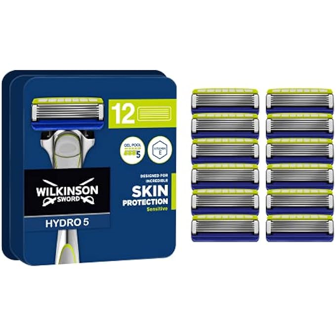 WILKINSON SWORD  Hydro 5 Skin Protection For Men  Hydrating Gel and Precision Trimmer  Pack of 12 Razor Blade Refills