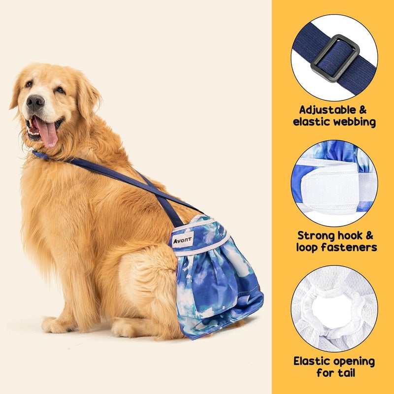 Avont 3 Pack Washable Female Dog Diaper with Suspender, Reusable Girl Doggie Diapers for Small Medium Large Doggy in Heat Cycle Period Incontinence -L - Image 4