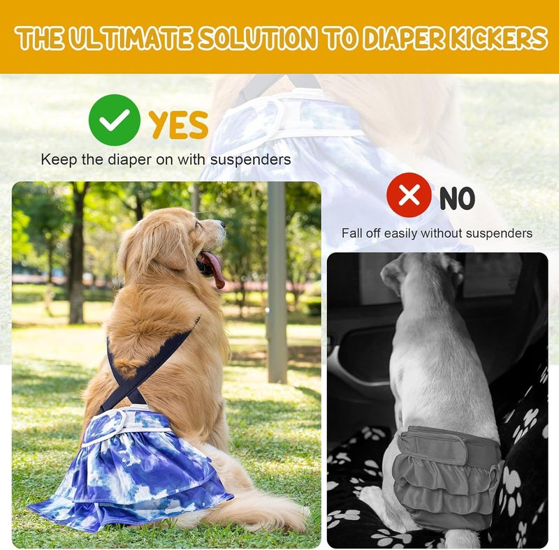 Avont 3 Pack Washable Female Dog Diaper with Suspender, Reusable Girl Doggie Diapers for Small Medium Large Doggy in Heat Cycle Period Incontinence -L - Image 2