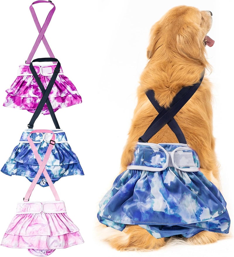 Avont 3 Pack Washable Female Dog Diaper with Suspender, Reusable Girl Doggie Diapers for Small Medium Large Doggy in Heat Cycle Period Incontinence -L - Image 1