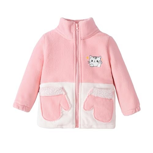 Hopscotch Girls Full Sleeves Pink Kitty High-Neck Fleece Jacket For Ages (4-5 Years) - Image 1