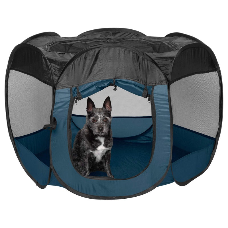 Furhaven Portable Dog Playpen Cat Tent Pet playgroundKennel foldable indoor outdoor zippered puppy crate Sailor Blue Small - Image 2