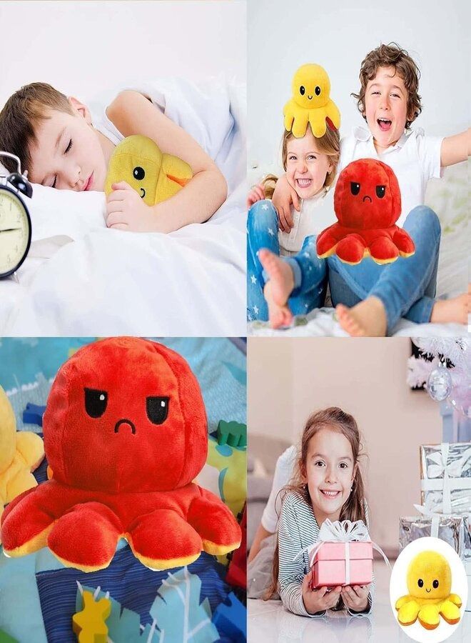 Gulfdealz Octopus Plush Toy for Girls Boys Kids Double-Sided Reversible Octopus Plush Octopus Reversible Plushie Baby Toys Kids Toys Soft Toys (Yellow-Red) - Image 2