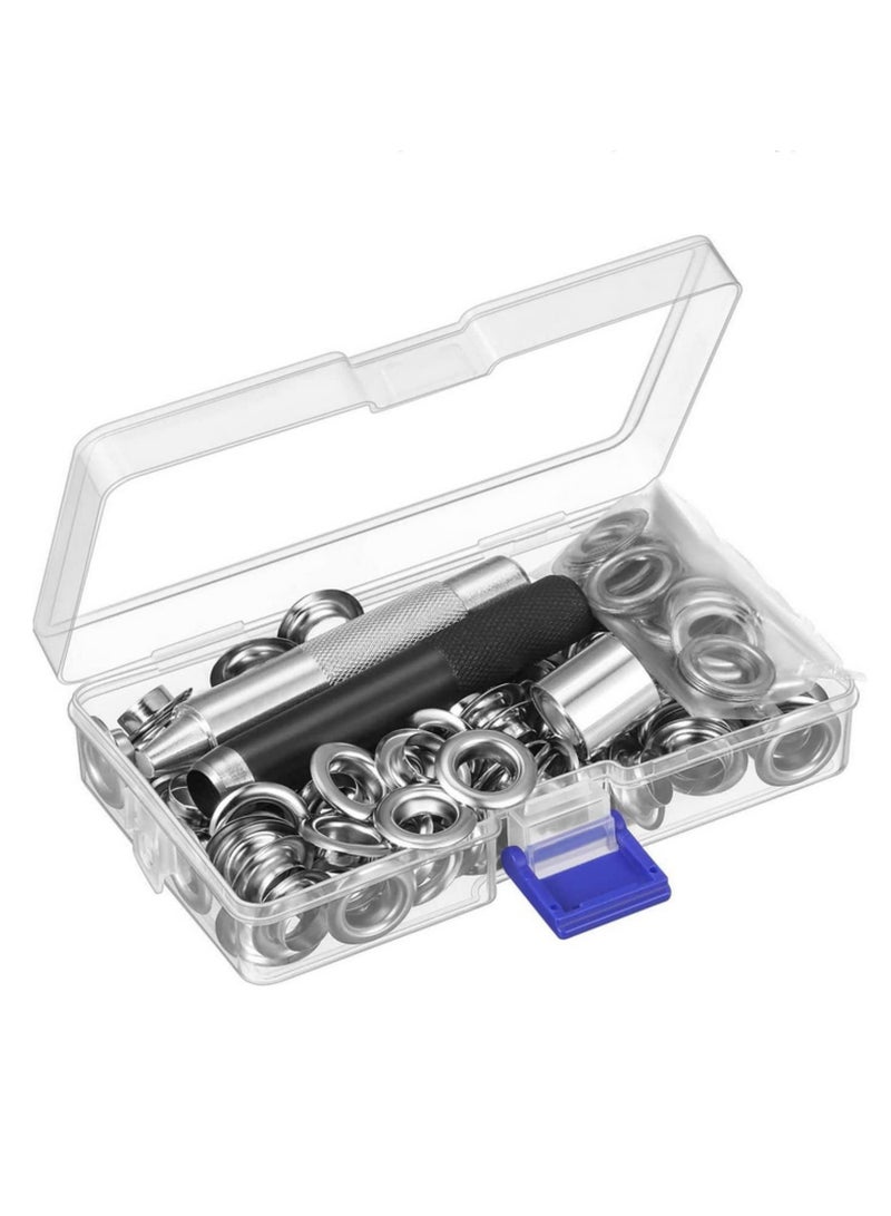 Eyelet Kit 100 Sets Grommet Tool Kit Eyelet Punch 1/2 inch Grommets Eyelets with 3pcs Grommet Setting Tool for Clothes Shoes Bag Crafts DIY - Image 1